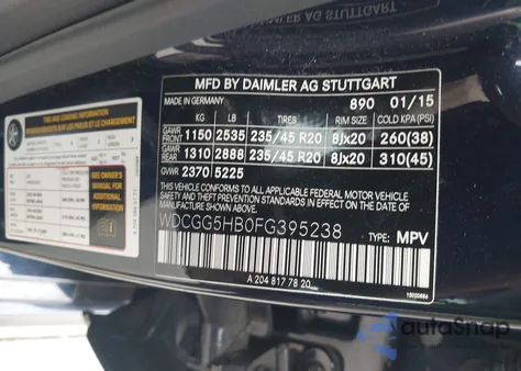 2015 Mercedes-Benz Glk 350 from USA, damaged, VIN WDCGG5HB0FG395238